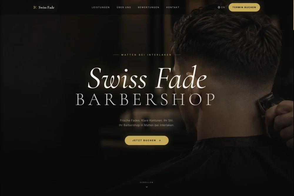 SwissFade Website mit Barbershop-Fotografie und Terminbuchung